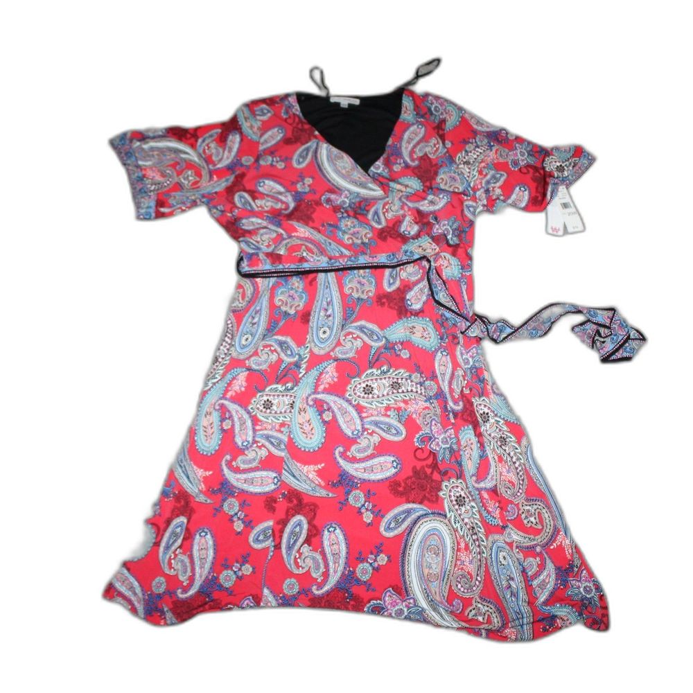 BOHO Chic Womens Wrap Dress Size 20W Red Paisley Print Studio One